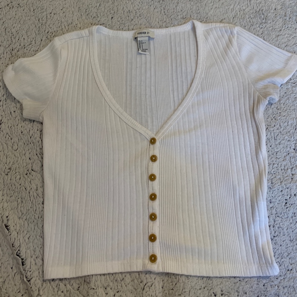 Small White Ribbed Forever 21 T-Shirt
